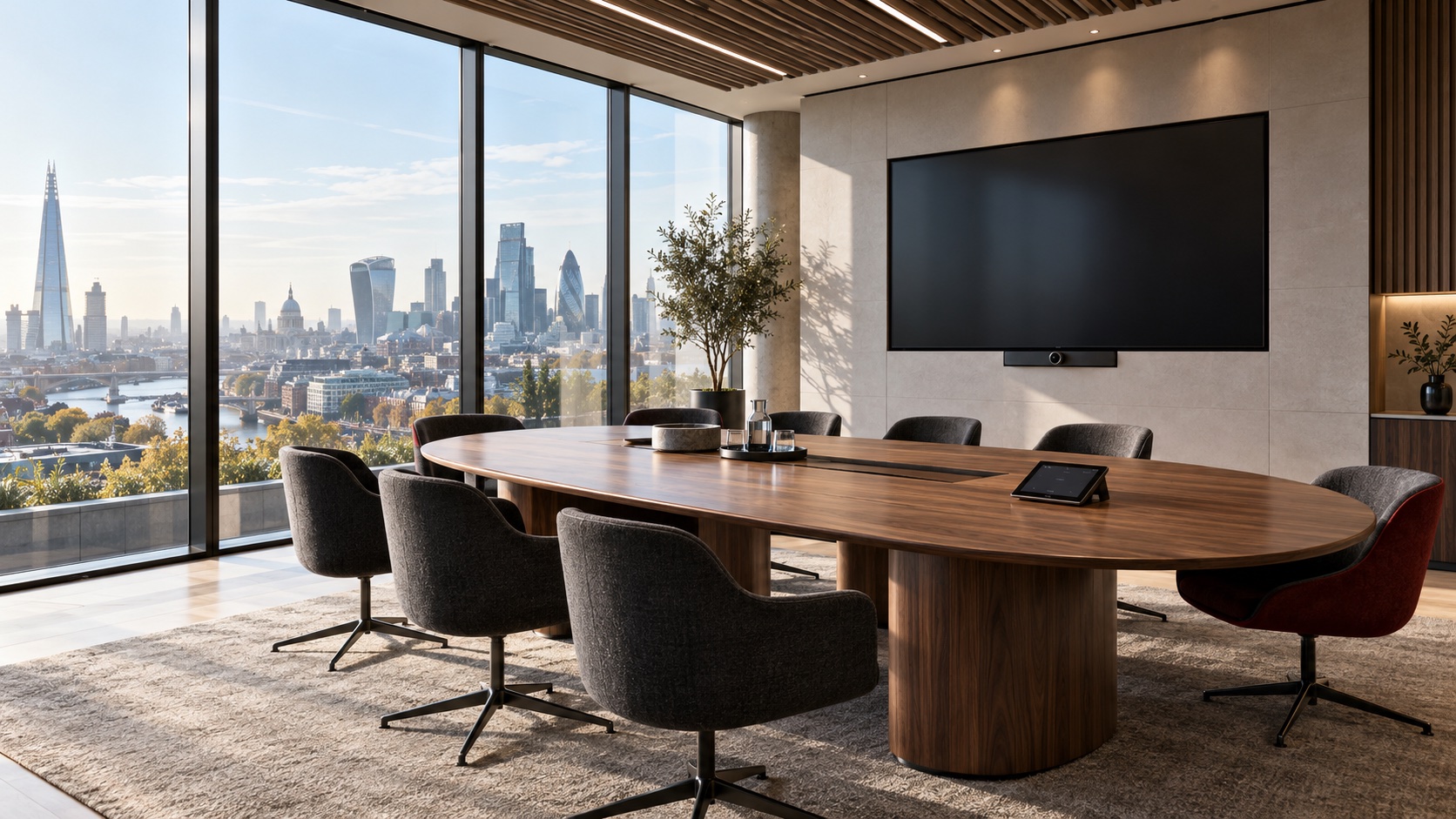 Illustrative meeting room with integrated video conferencing